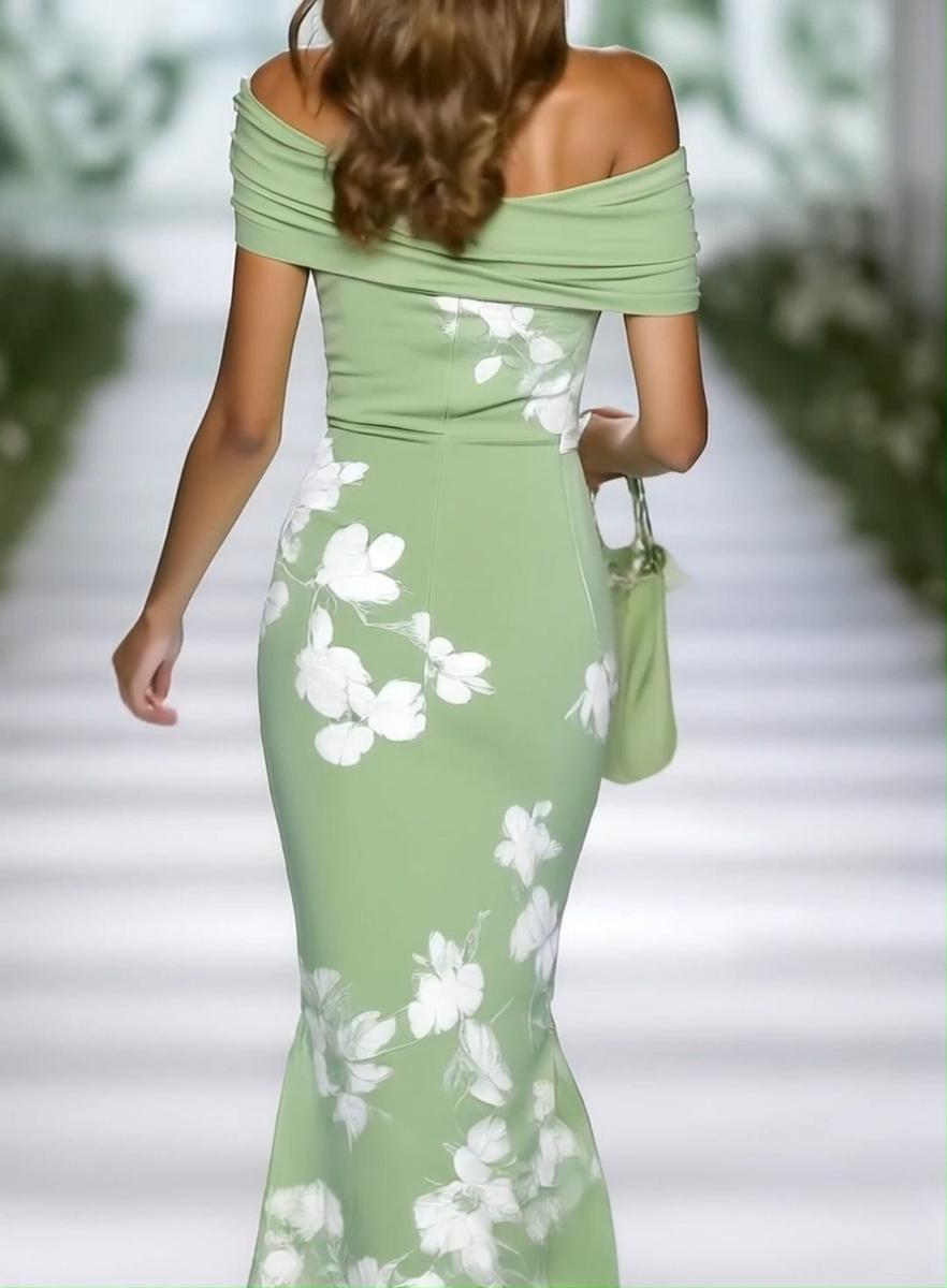 SELENE | Short Sleeve Green Maxi Dress
