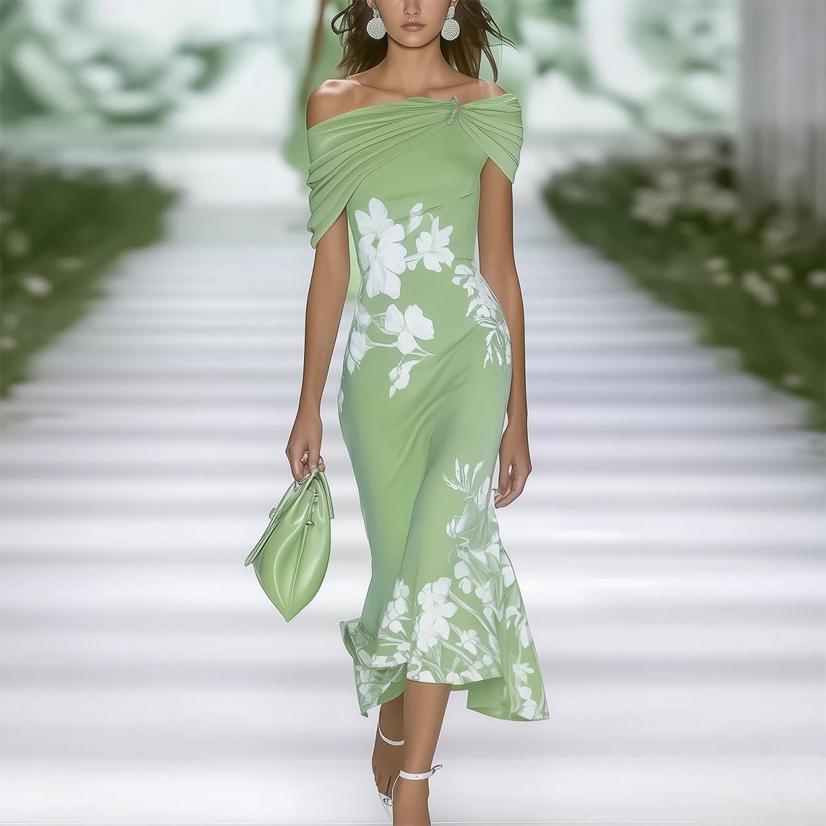SELENE | Short Sleeve Green Maxi Dress