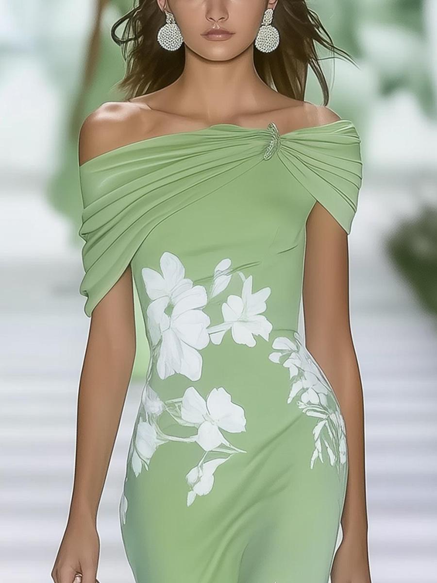 SELENE | Short Sleeve Green Maxi Dress