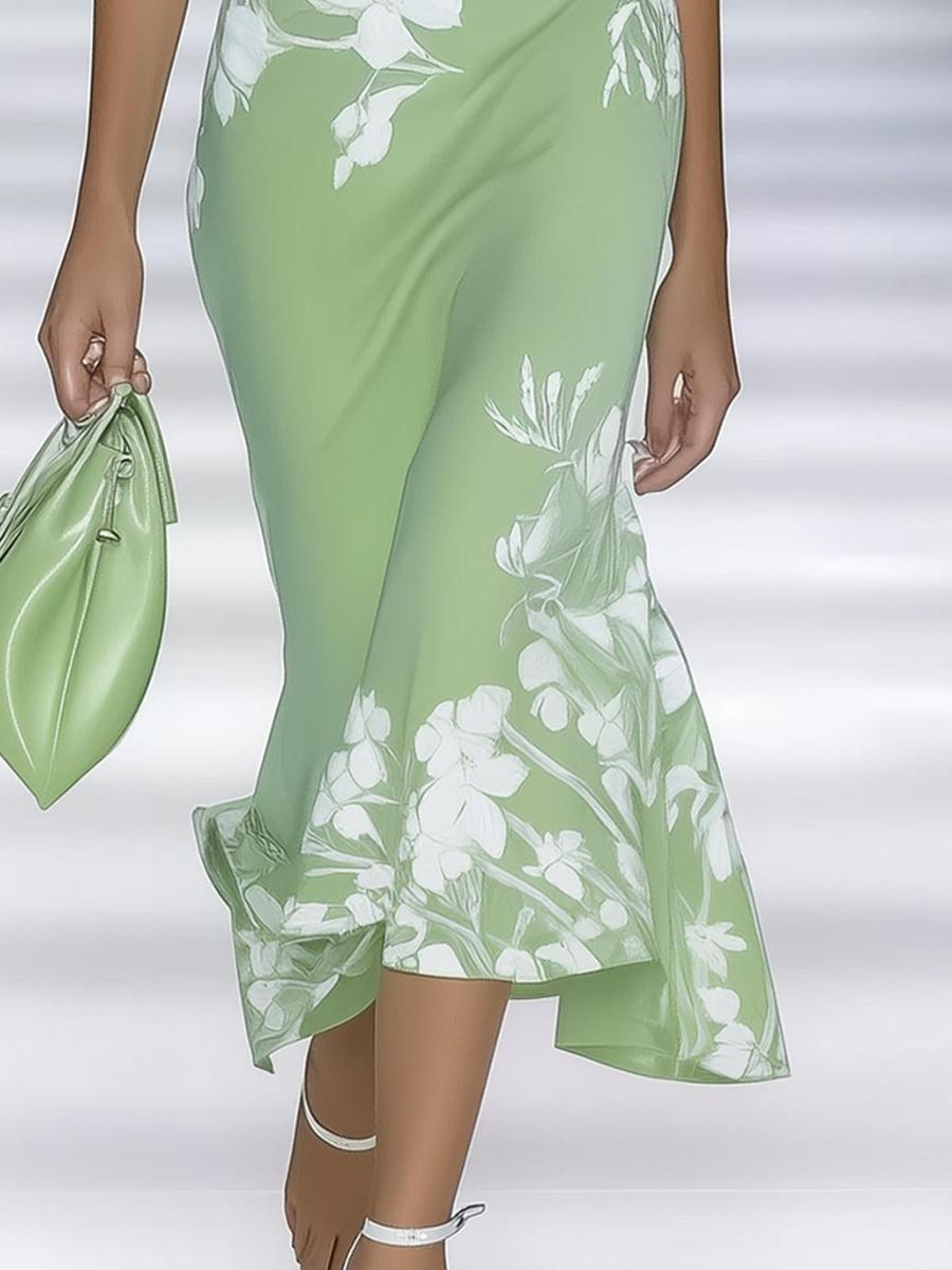SELENE | Short Sleeve Green Maxi Dress
