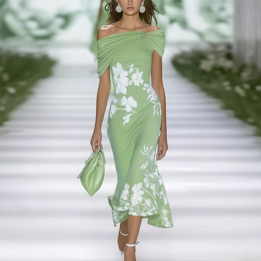 SELENE | Short Sleeve Green Maxi Dress